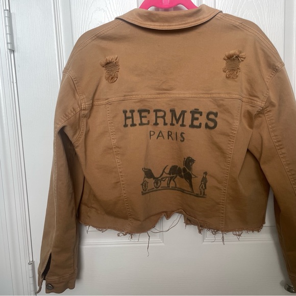 Denim jacket Hermes inspo in camel color size Medium. - Picture 1 of 2